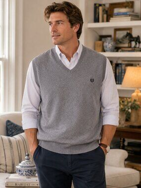 Chaps Men's‎ XL Tall Gray Sweater Vest V-Neck Cotton  Golf Preppy Classic 1131